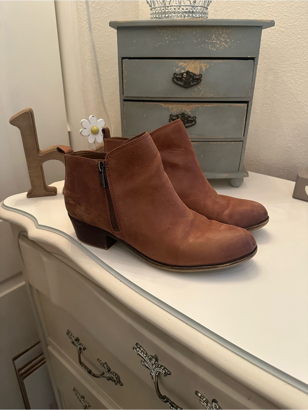Lucky Brand Brown Leather Side-Zip Ankle Booties